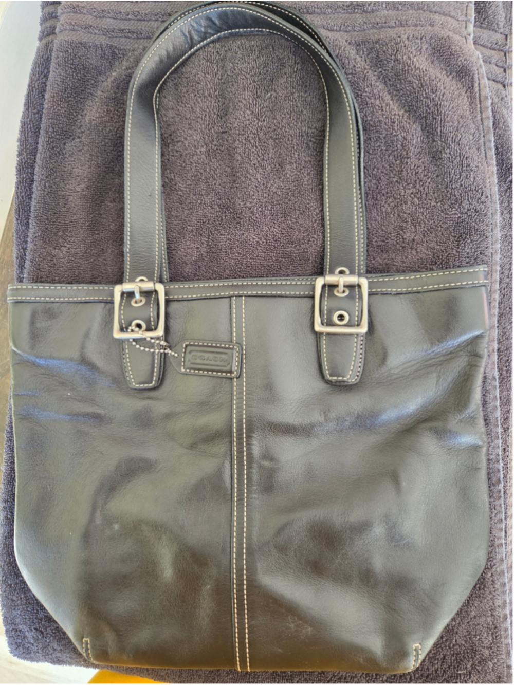 Women's Coach Leather Tote Bag One Size Black